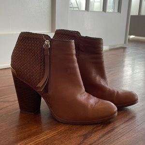 Coach Heidi Distressed Leather Woven Calfskin Women’s Ankle Boots Cinnamon Brown